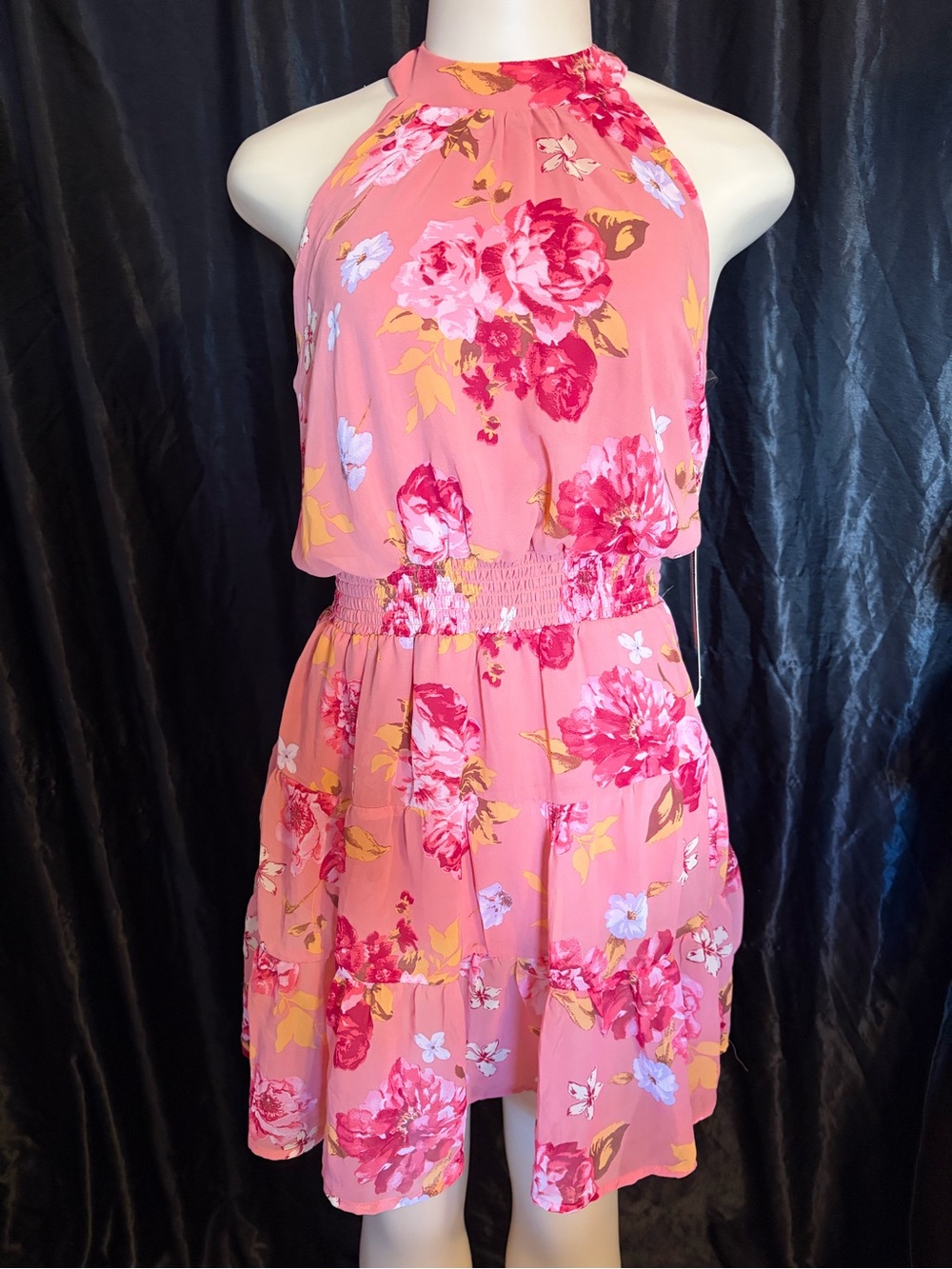 Emerald Sundae Pink Floral Halter Dress